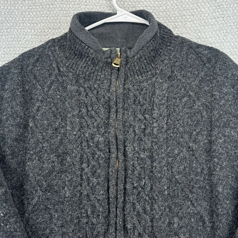 Aran Woollen Mills Full Zip Sweater Mens Large Gray Pure New Wool Cable Knit